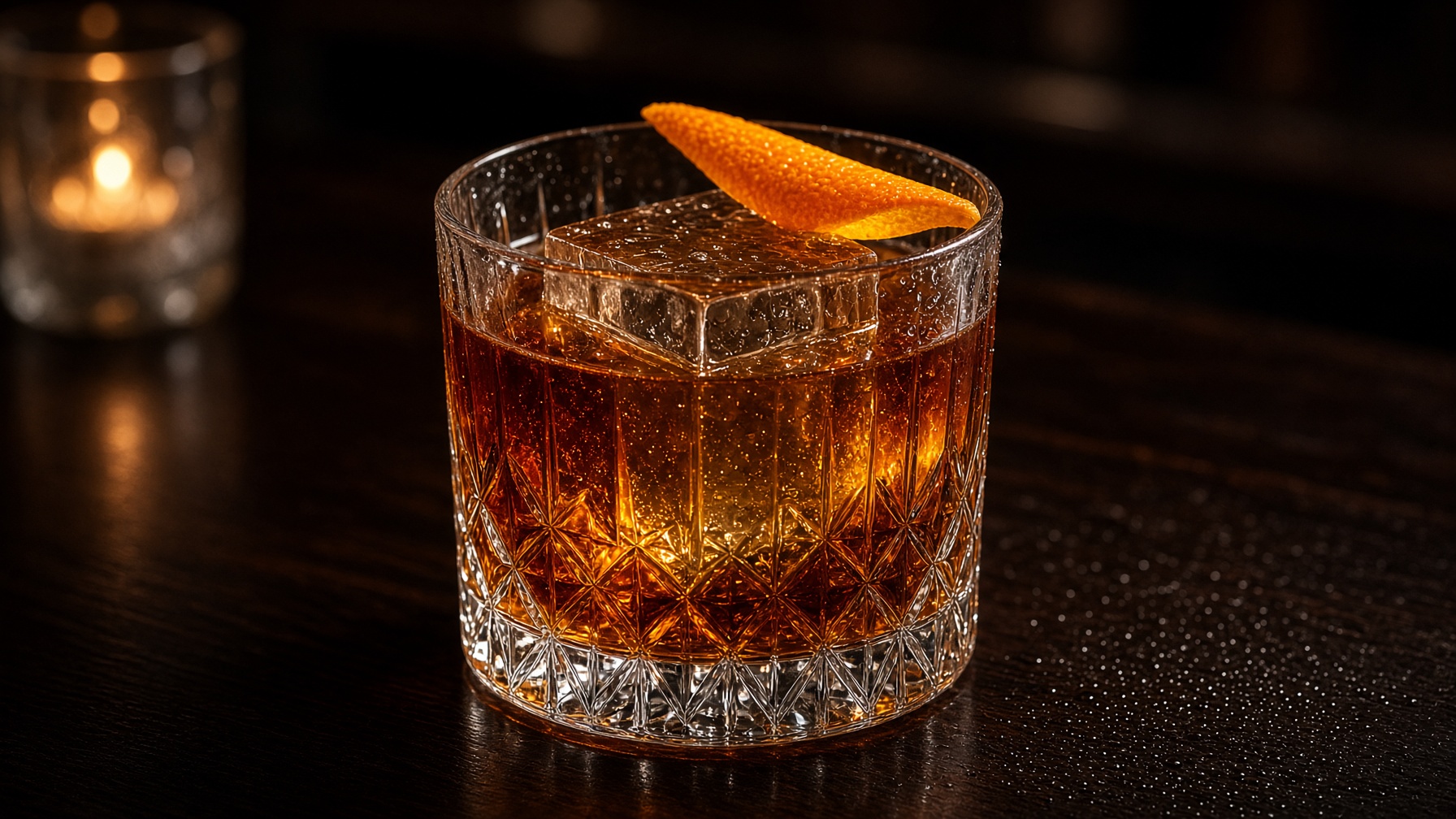 Old Fashioned with a large crystal-clear Titan ice cube
